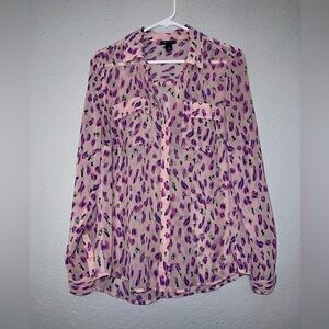 I love Ronson Women's Button Down Shirt Pink Animal Print